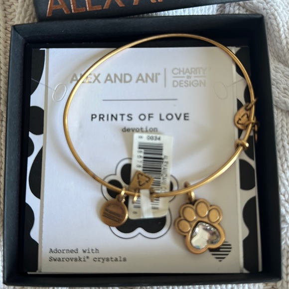 ALEX AND ANI Crystal Paw Prints of Love Charm Bangle Gold Bracelet - Picture 2 of 7